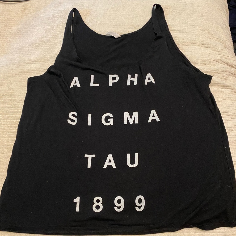Alpha Sigma Tau 1899 black tank top